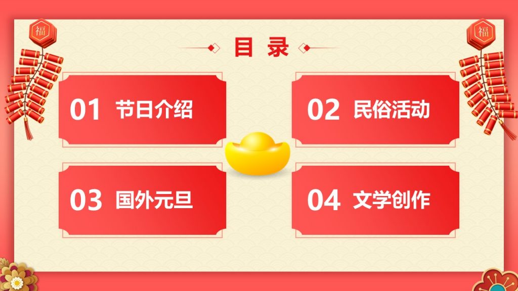 红色喜庆风兔年新年主题PPT模板