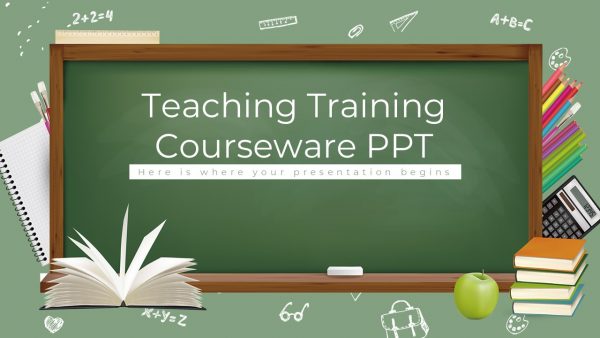 动态墨绿色黑板背景教师教学PPT模板