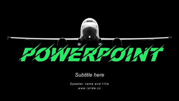 飞机黑色背景科技航空主题PPT模板